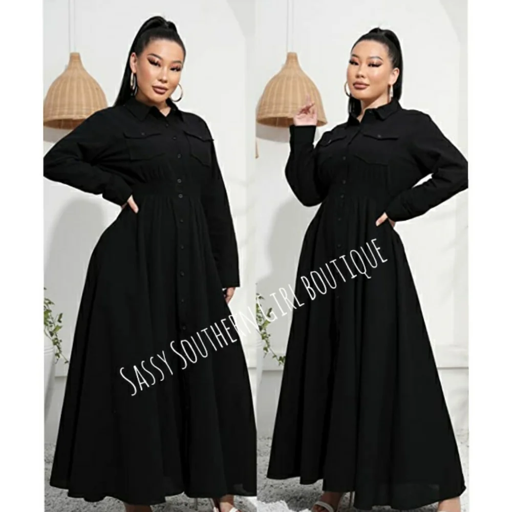🆕⭐ Plus Black button down shirt maxi dress - Picture 7 of 14